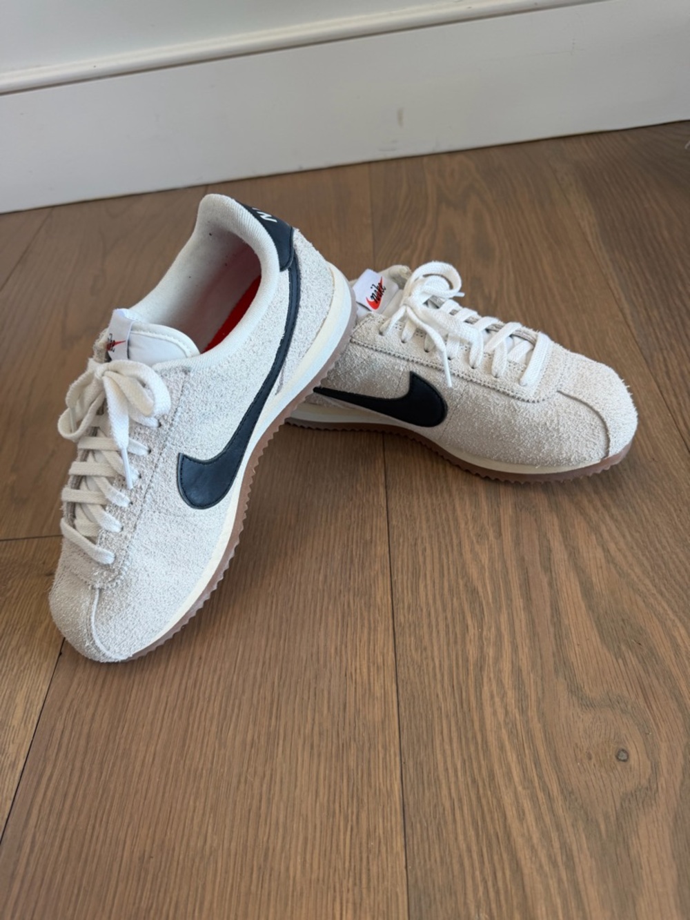 Nike White Suede Cortez with Black Swoosh